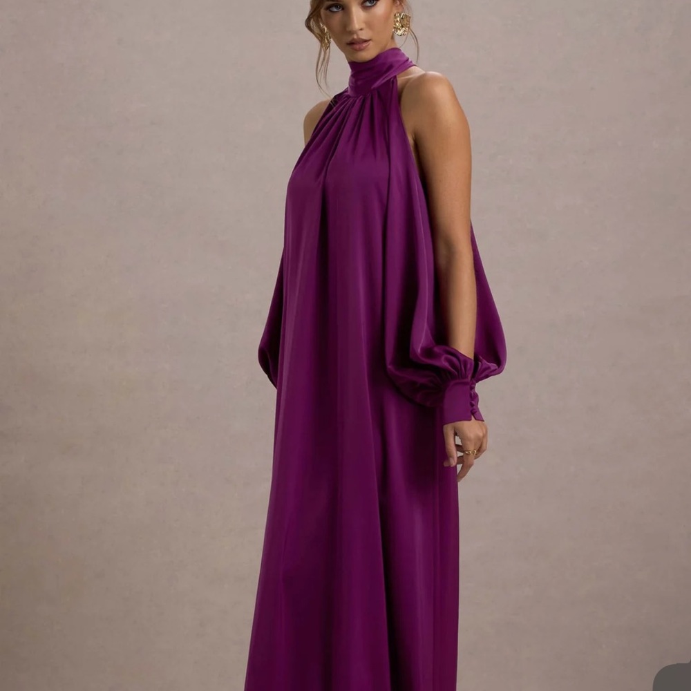 Satin Purple Maxi Dress Wedding - Picture 2 of 4